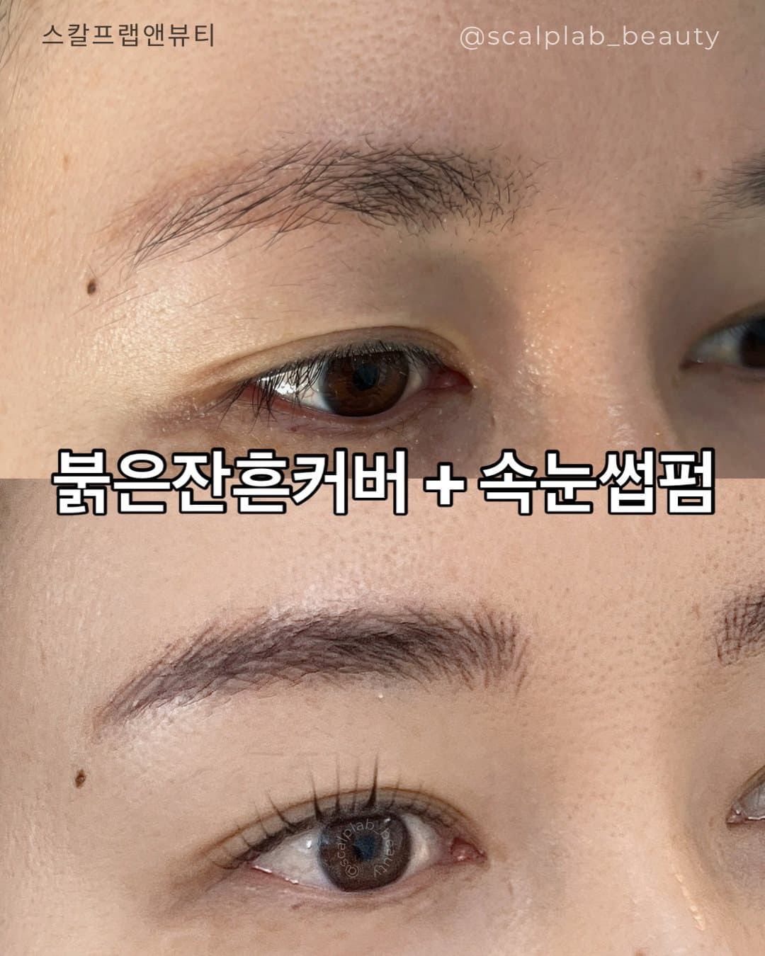 극사실눈썹 · 붉은 잔흔 커버 + 속눈썹펌